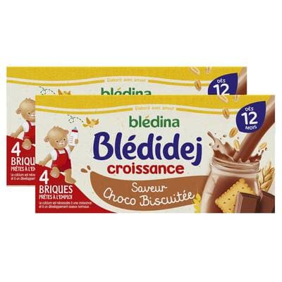 Blédina - Blédi'dej Céréales lactées Choco Biscuitée Brique Bébé Dès 12 mois, Lot de 2 - 4x25cl