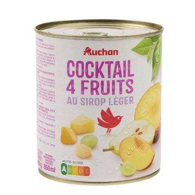 Auchan Cocktail de 4 fruits au sirop léger, 500g