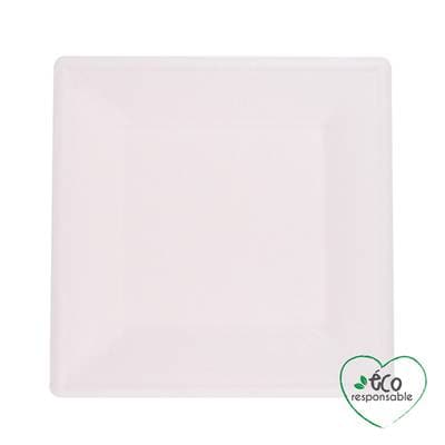 Homea Assiette carre en canne a sucre 20cm blanc, 12 assiettes