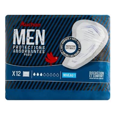 Auchan Men protections absorbantes niveau 1, 12 serviettes