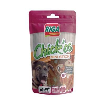 Riga Chick'Os Filets de Poulet et Mini Stick - Friandise Récompense pour chien petit et moyen x8, 65g