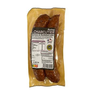 Auchan Le Charcutier Saucisses de Montbéliard Cuites IGP, 2 pièces - 300g
