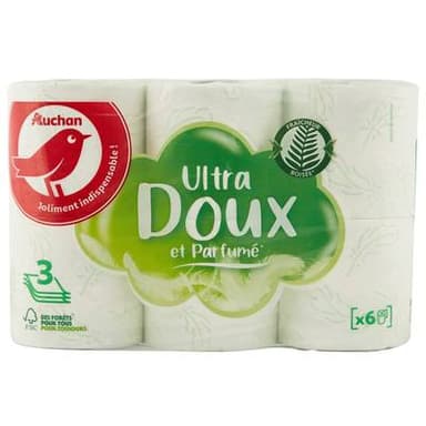 Auchan Papier toilette blanc ultra doux et parfumé 3 épaisseurs, 6 rouleaux papiers toilettes