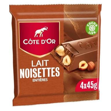Côte d'Or Barre Chocolat au Lait Noisette, 4 x 45g