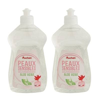 Auchan Liquide vaisselle peaux sensibles Aloé Vera, Lot de 2x500ml