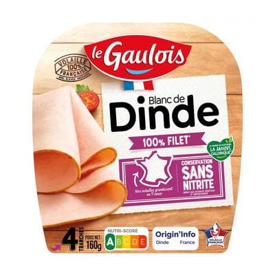 Le Gaulois Blanc de Dinde 100% Filet Sans Nitrite, 4 tranches - 160g