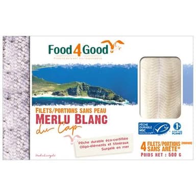 Food4Good Portions de Merlu Blanc du Cap MSC sans peau, 500g