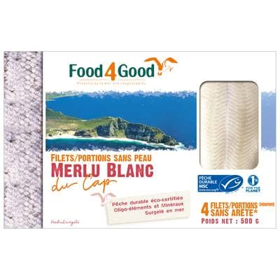Food4Good Portions de Merlu Blanc du Cap MSC sans peau, 500g