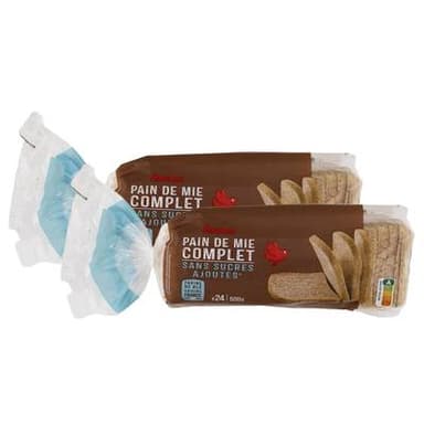 Auchan Pain de Mie Complet Sans Sucres Ajoutés, Lot de 2x500g