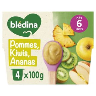 Blédina Pommes, Kiwis, Ananas Coupelle Bébé Dès 8 mois, 4x100g
