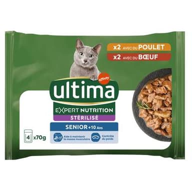 Affinity - Ultima Sachet Poulet Boeuf Bien être digestif pour chat senior stérilisé, 4x70g