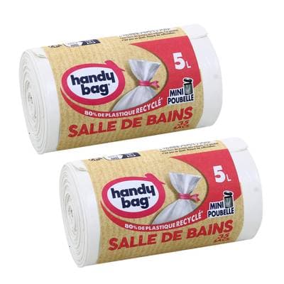 Handy Bag Sacs poubelle 5L à liens - Salle de bains, Lot de 2x35 sacs de 5L