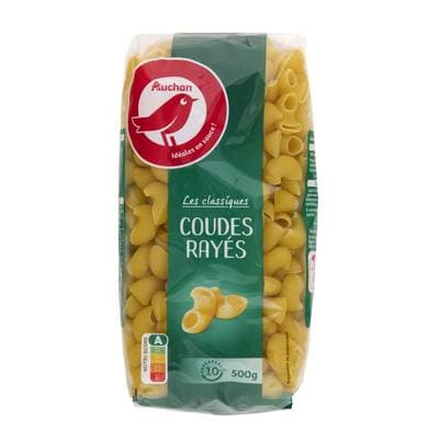 Auchan Pâtes Pipe Rigate Coudes rayés, 500g