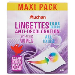 Auchan Lingettes anti-décoloration, 60 lingettes