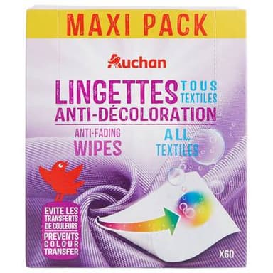 Auchan Lingettes anti-décoloration, 60 lingettes