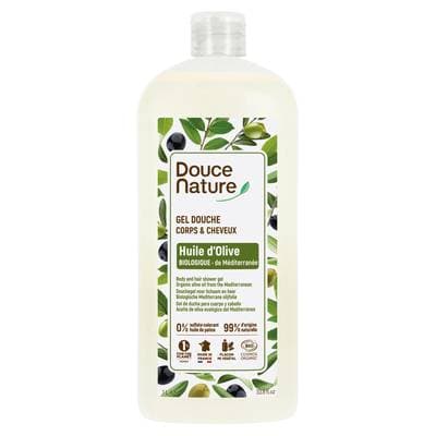 Douce Nature Gel Douche Huile d'Olive Cosmébio Corps et cheveux, 1L