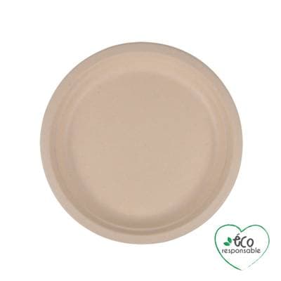Homea Assiette ronde en canne à sucre 18cm naturel, 12 assiettes