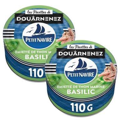Petit Navire Emietté de thon mariné Basilic, Lot de 2x110g