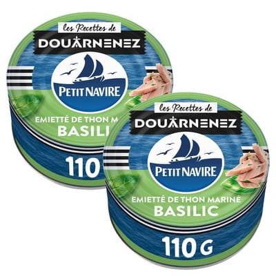 Petit Navire Emietté de thon mariné Basilic, Lot de 2x110g