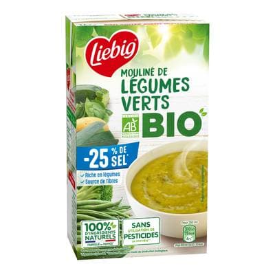 Liebig Mouliné 5 Légumes verts Taux de Sel Réduit Bio Soupe liquide en brique familiale, 1L