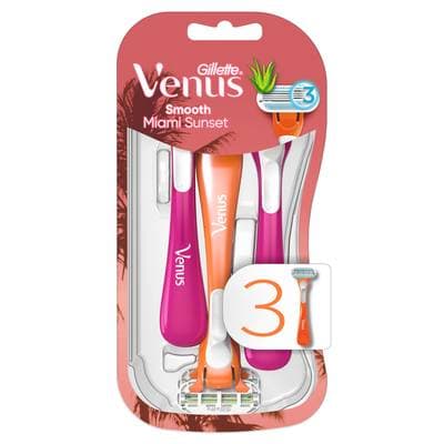 Gillette Venus Rasoirs Jetables Pour Femme Peau Sensible Miami Sunset Smooth, 3 rasoirs jetables