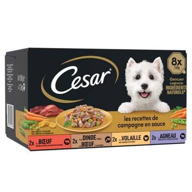 César Barquettes en sauce Recettes de campagne 4 variétés pour chien adulte, 8x150g