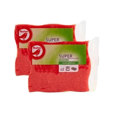 Auchan Eponges cuisine tâches difficiles, Lot de 2x2 éponges