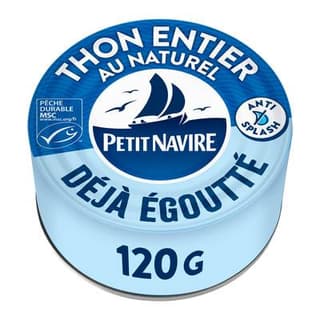 Petit Navire Thon entier naturel MSC déjà égoutté, 120g