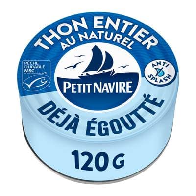 Petit Navire Thon entier naturel MSC déjà égoutté, 120g