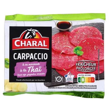 Charal Carpaccio de Boeuf Mariné à la Thaï - Sauce Soja, Gingembre et Coriandre, 2x115g