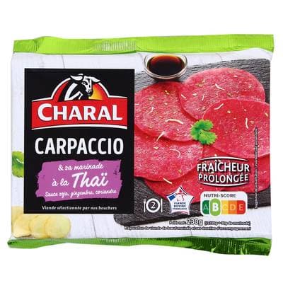 Charal Carpaccio de Boeuf Mariné à la Thaï - Sauce Soja, Gingembre et Coriandre, 2x115g