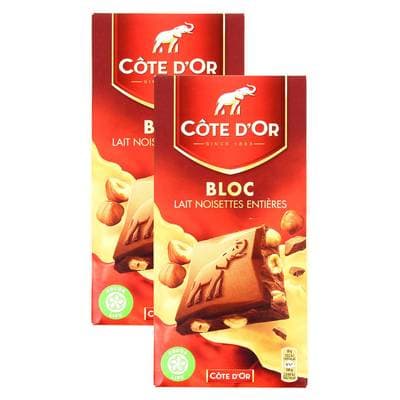 Côte d'Or Chocolat lait noisettes entières, Lot de 2x180g