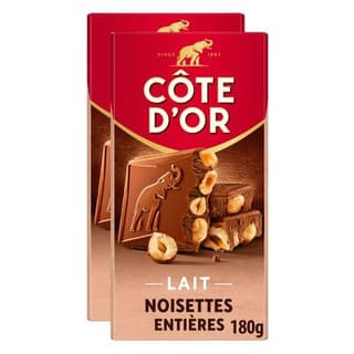 Côte d'Or Chocolat lait noisettes entières, Lot de 2x180g