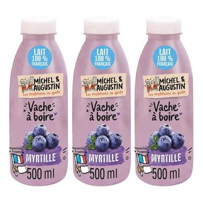 Michel et Augustin Yaourt à boire myrtille cassis, Lot de 3x500ml