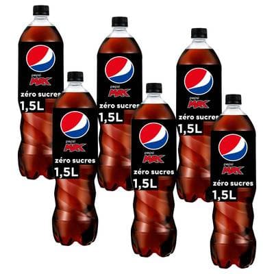 Pepsi Soda cola zéro sucres, Lot de 6x1,5L