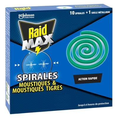 Raid Max Anti-Moustiques Spirale et Moustiques Tigres Protection Extérieure, 10 spirales
