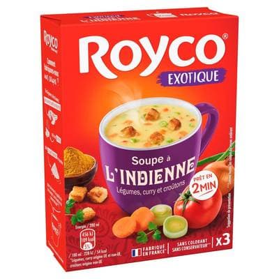 Royco Soupe à l'indienne - Légumes, curry et croûton - 3 sachets instantanée, 75g