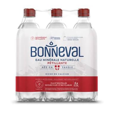 Bonneval Eau minérale gazeuse naturelle, 6x50cl