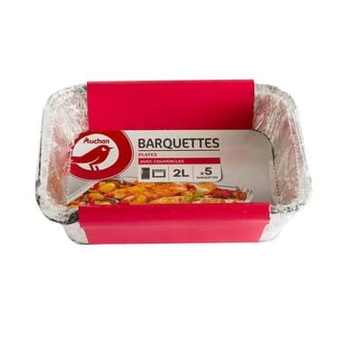 Auchan Barquettes plates 2L avec couvercles, 5 barquettes