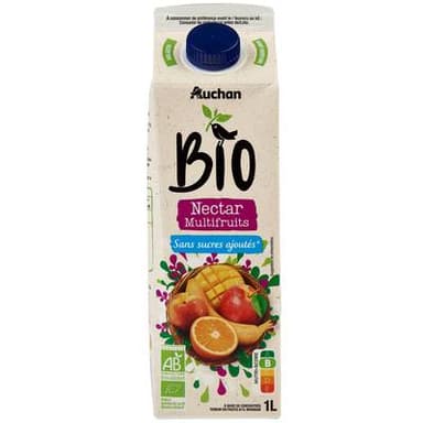 Auchan BIO Nectar multifruits bio sans sucres ajoutés, 1L