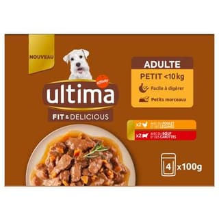 Affinity - Ultima Sachet fraicheur en sauce Poulet ou Boeuf pour petit chien adulte, 4x100g
