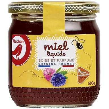 Auchan Miel liquide de fleurs sauvages de France boisé et parfumé, 500g