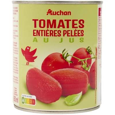 Auchan Tomates entières pelées au jus en conserve, 476g