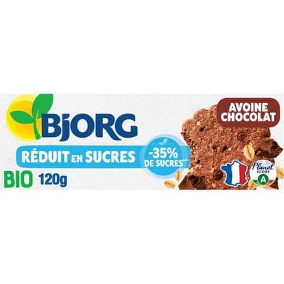 Bjorg Biscuits Sablés Avoine Choco Bio -35% de sucres en moins, 120g