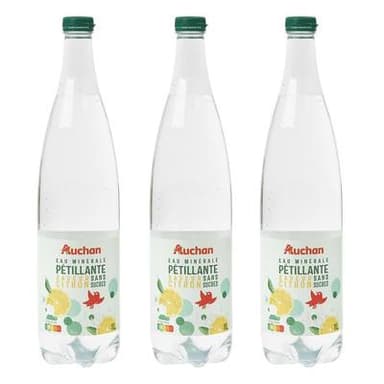 Auchan Eau minérale naturelle gazeuse au citron, Lot de 3x1L