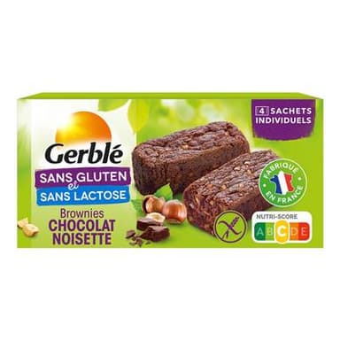 Gerblé Sans Gluten Sans Lactose 4 Brownies chocolat noisette sans gluten et sans lactose, 150g