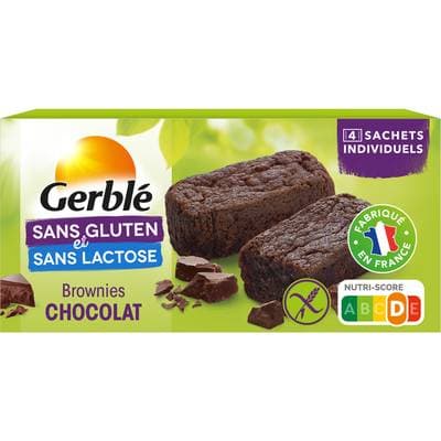 Gerblé Sans Gluten Sans Lactose 4 Brownies chocolat noisette sans gluten et sans lactose, 150g