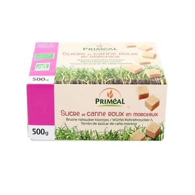 Priméal Sucre de canne roux morceau bio, 500g