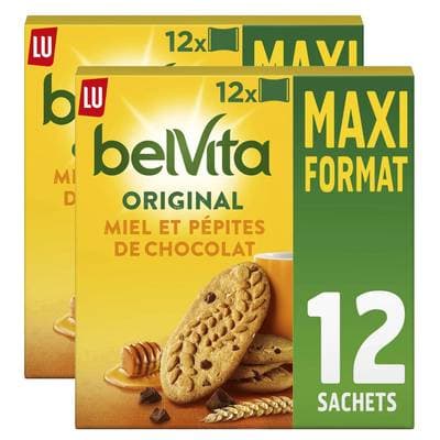 Belvita Biscuits petit-déjeuner miel et pépites de chocolat, Lot de 2x650g