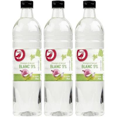 Auchan Vinaigre d'Alcool blanc 9% d'Acidité, Lot de 3x75cl
